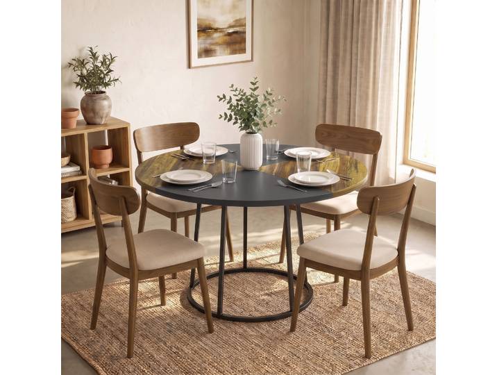 HOMCOM Table à Manger Ronde Ø120cm Industriel Marron Noir