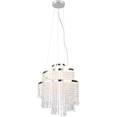 REALITY LEUCHTEN LED Pendelleuchte "POMP, Kronleuchter chromfarbig mit Acryl Behang Ø 38cm Höhe 150 cm", silber (chrom, transparent), 1, Ø 38cm H: 150cm, 1 Stk., Leuchten, LED Hängelampe 30W 4300 Lumen CCT 2700-6500K dimmbar mit Fernbedienung, LED...