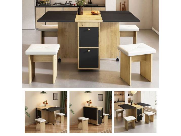 O.Ye Ensemble table à manger et chaises noires 4 chaises table à manger pliante table à manger extensib TABLE A MANGER AVEC CHAISES
