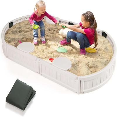 Kids Sandbox w/Cover Weather Resistant Outdoor Sandbox Kit
