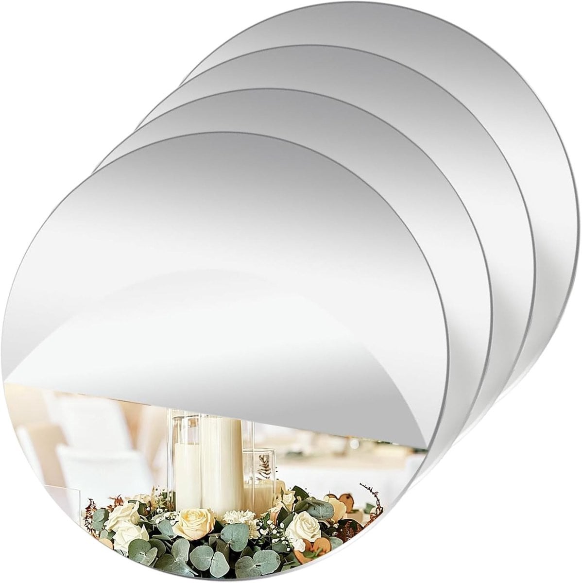 Set van 4 zelfklevende ronde glazen spiegels voor badkamer en woonkamer, 20 x 20 cm