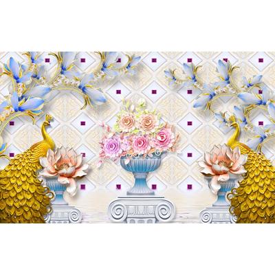 Fototapete PAPERMOON "Muster mit Blumen", bunt, B:3,5m L:2,6m, Vlies, Tapeten