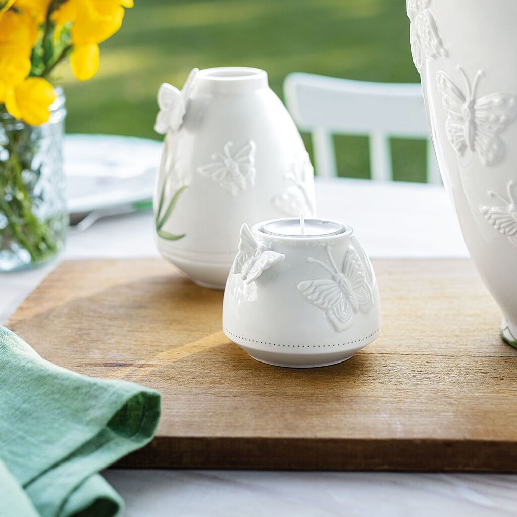 Kerzenhalter VILLEROY & BOCH "Teelichthalter Colourful Spring ø 8 cm weiß", weiß, Kerzenhalter, Kerzenhalter