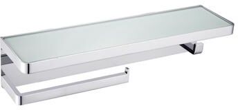Lexora Home Bagno Bianca Stainless Steel White Glass Shelf w/ Towel Bar & Robe Hook