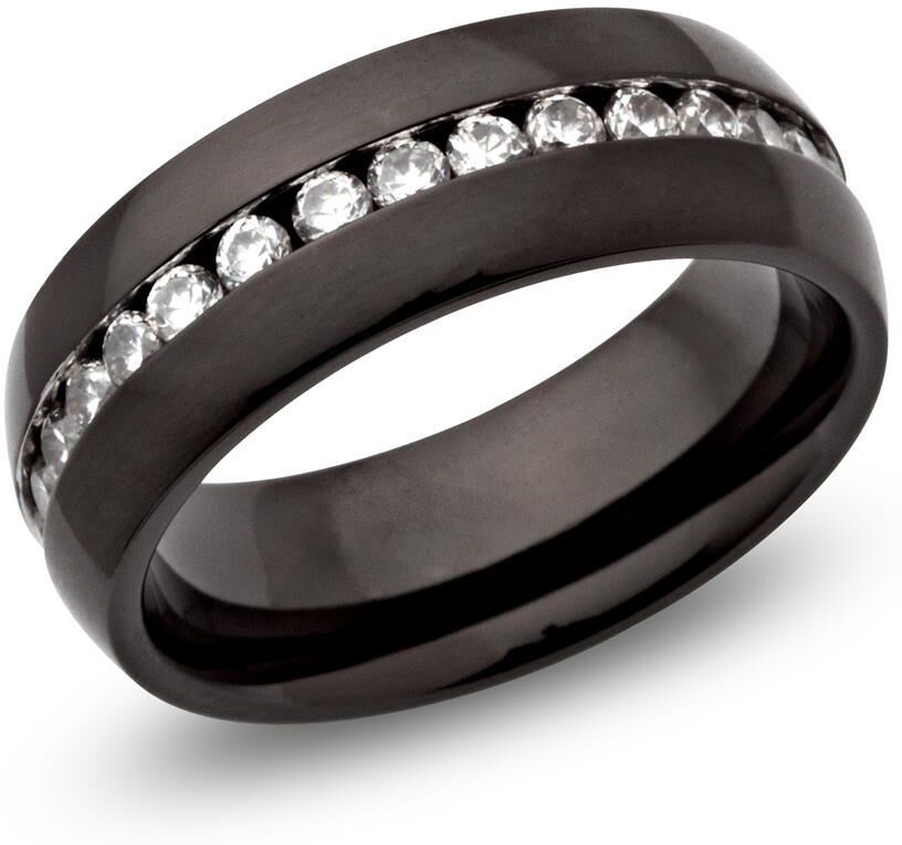 Unique Ionisierter Edelstahl Ring mit Zirkonia Steinen schwarz