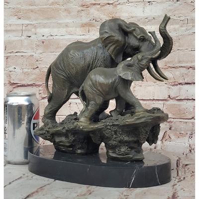 Bronzhaus Bronze Imitative Elephant And Calf Sculpture On Marble Base By Barye