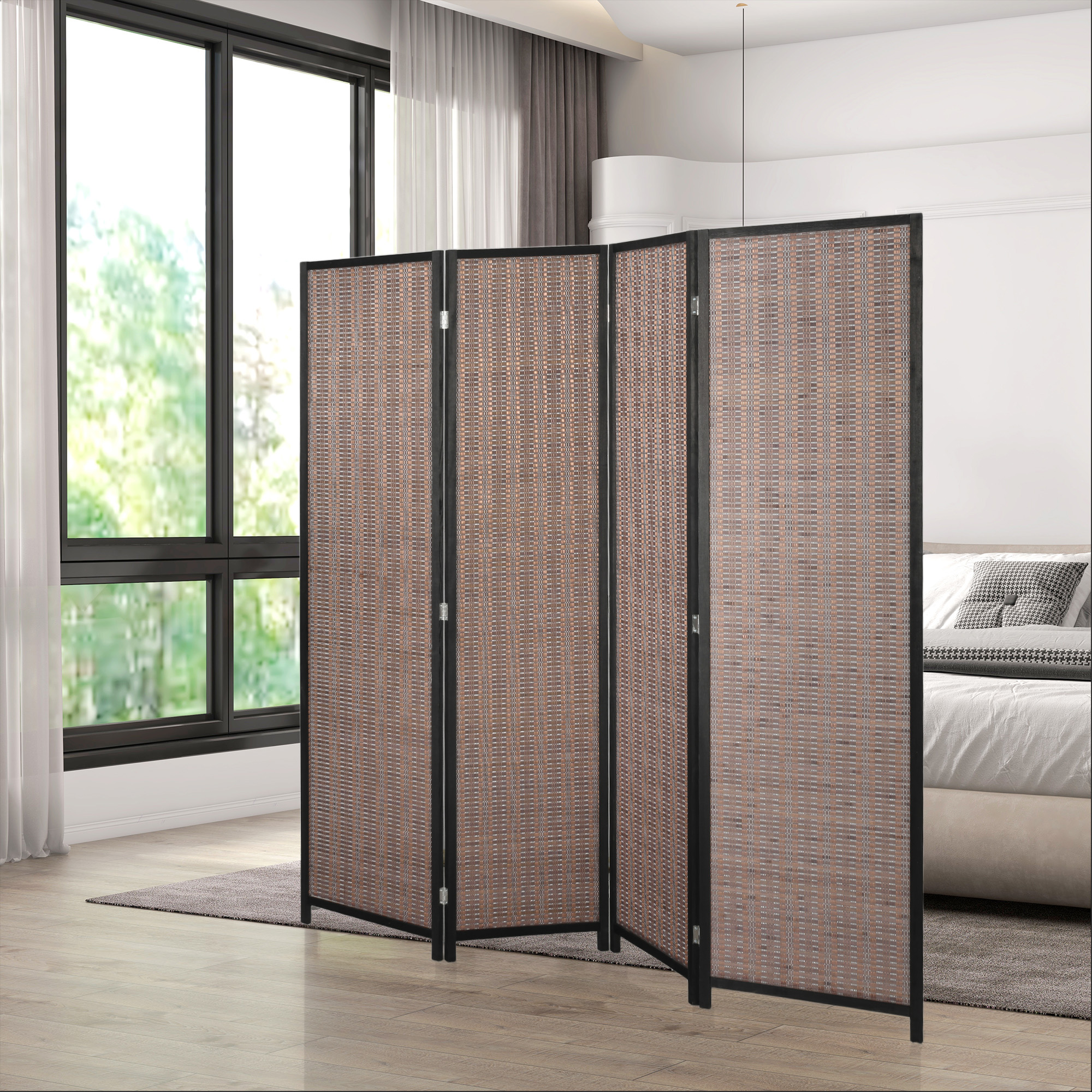 Homcom Paravento in legno separatore di ambienti cloison de séparation pieghevole 4 pannelli 180 x 180 cm marrone