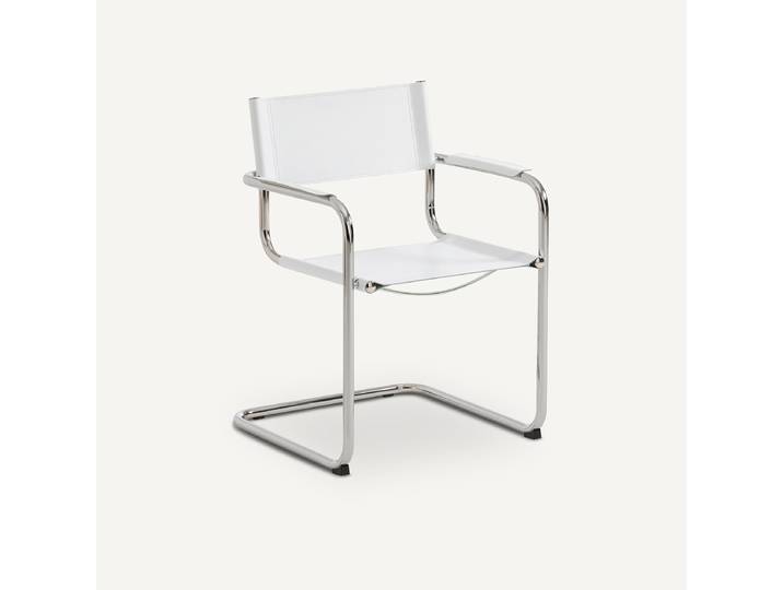 AM.PM Fauteuil de table, croûte de cuir véritable et acier chromé, WINSET Blanc Optique