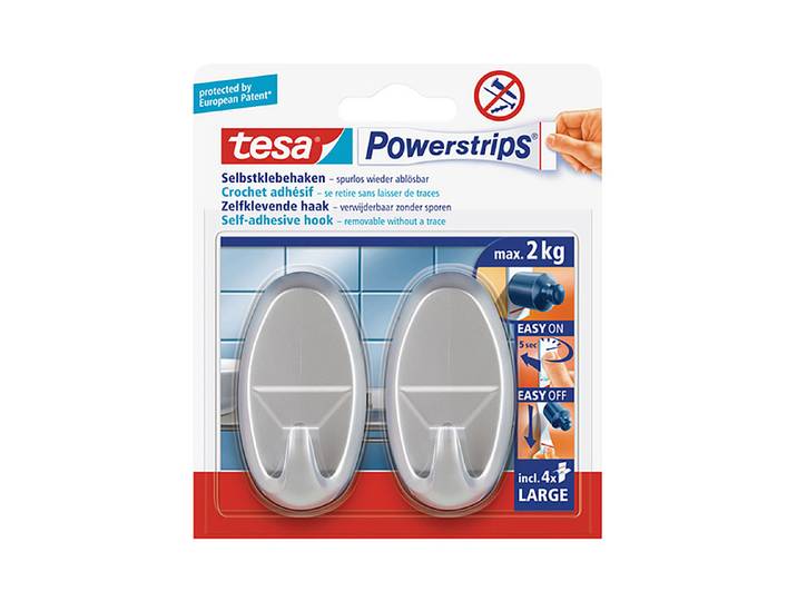 Tesa Selbstklebender Haken Oval Chrom 2 kg 2 Stück