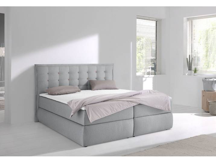 Boxspringbett, Feinstruktur, Grau, 195×210 cm, 7-Zonen Tonnentaschenfederkern, Modern, Inosign