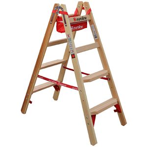 Euroline Stehleiter Nr. 10577, 1057704, beidseitig begehbar, aus Holz, bis 150kg, mit 2 x 4 Stufen