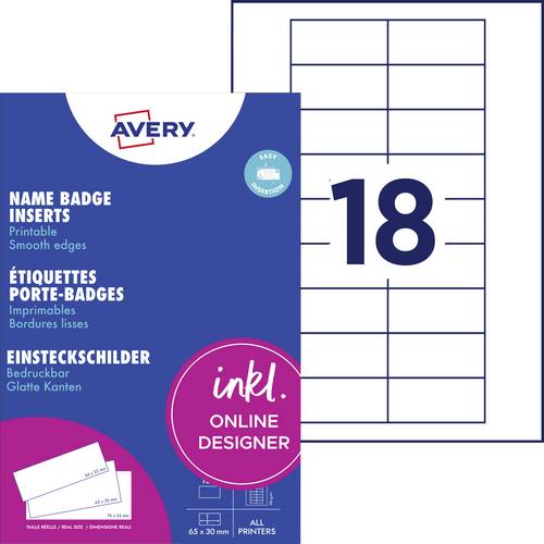 Avery-Zweckform DPC6530A-10 Einsteckschild Namensschild 65mm x 30mm Weiß