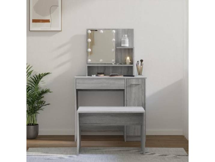 Fangming-Ensemble de coiffeuse avec LED Sonoma gris Bois d'ingénierie