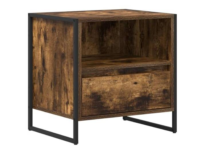 hliofuir Nachttisch mit Schublade 50x39.5x50 cm Holzwerkstoff Raucharbe Kompakter Beistelltisch im Industrie-Design für Schlafzimmer, mit stabiler Schublade und Beinen aus Edelstahl.