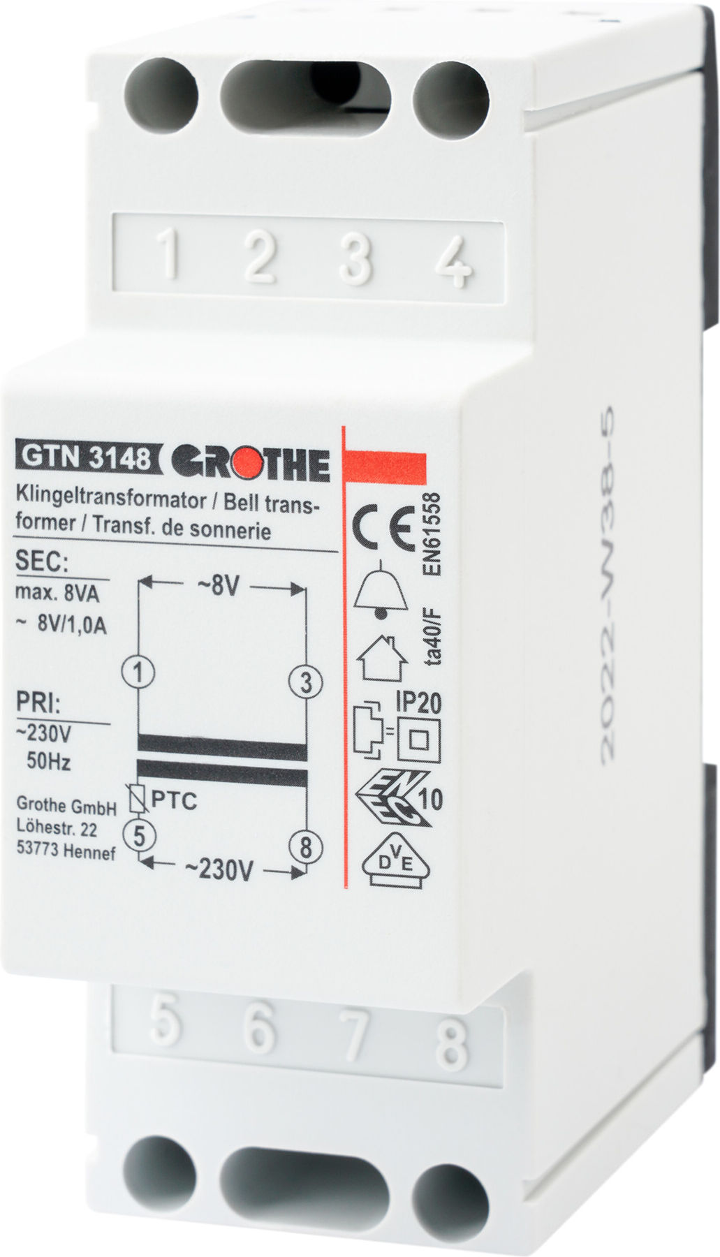 Grothe Klingeltransformator GTN 3148 8VAC 1A (14201)