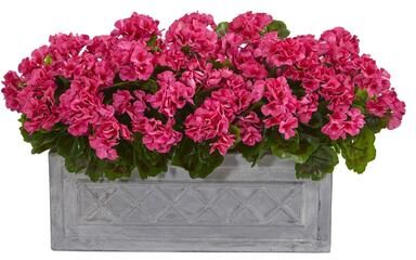 "Nearly Natural 18"" Geranium Artificial Plant in Stone Planter UV Resistant (Indoor/Outdoor)"