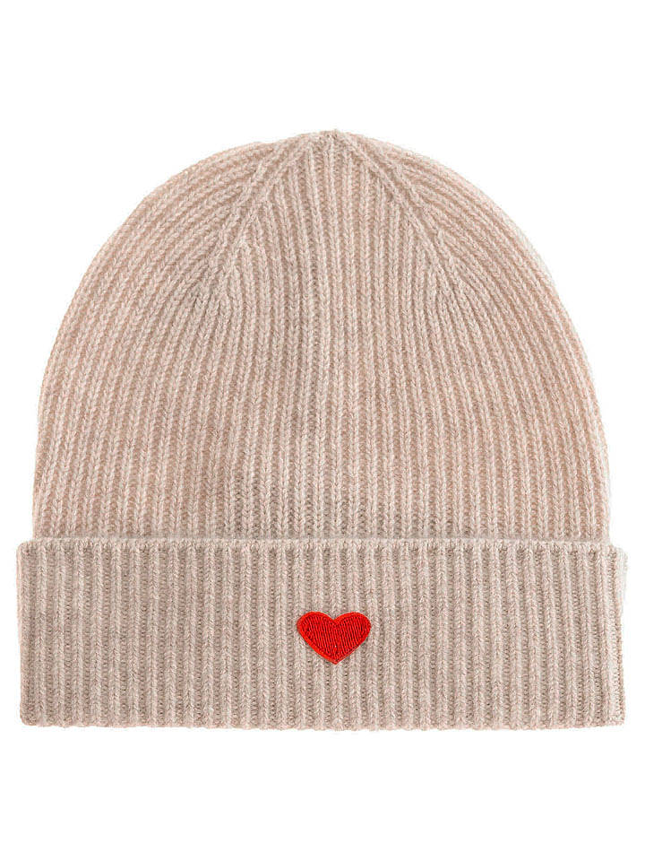 Zwillingsherz Kaschmir-Mütze "Herz" in Beige - onesize