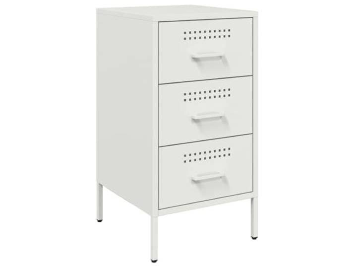 GHVBNMF Nachttisch Weiß 36x39x68cm Metall Beistelltisch 3 Schubladen Industrie-Design Kommode aus kaltgewalztem Stahl für Schlafzimmer & Wohnzimmer mit verstellbaren Füßen