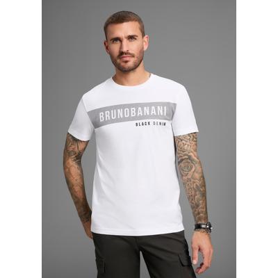 T-Shirt BRUNO BANANI, Herren, Gr. S (44/46), weiß, Single Jersey, Obermaterial: 100% Baumwolle, bedruckt, schmal, Rundhals, Shirts T-Shirt, kurzärmelig, schmal geschnitten, Rundhalsausschnitt