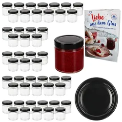 50er Set Marmeladenglas 212ml Einmachglas Deep TO70 Deckel Schwarz Heft