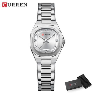 Fabled Fashion Studio Curren Gold Women Watch Diamond Accents Stainless Steel silver Box
