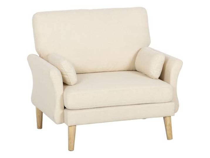 HOMCOM Sessel mit 83 cm Schneidersitz, Armlehnen, Kissen, Holzbeinen, Creme Loungesessel, Polstersessel mit Samtoptik, Dicker Polsterung Relaxsessel, Wohnzimmer, Schlafzimmer