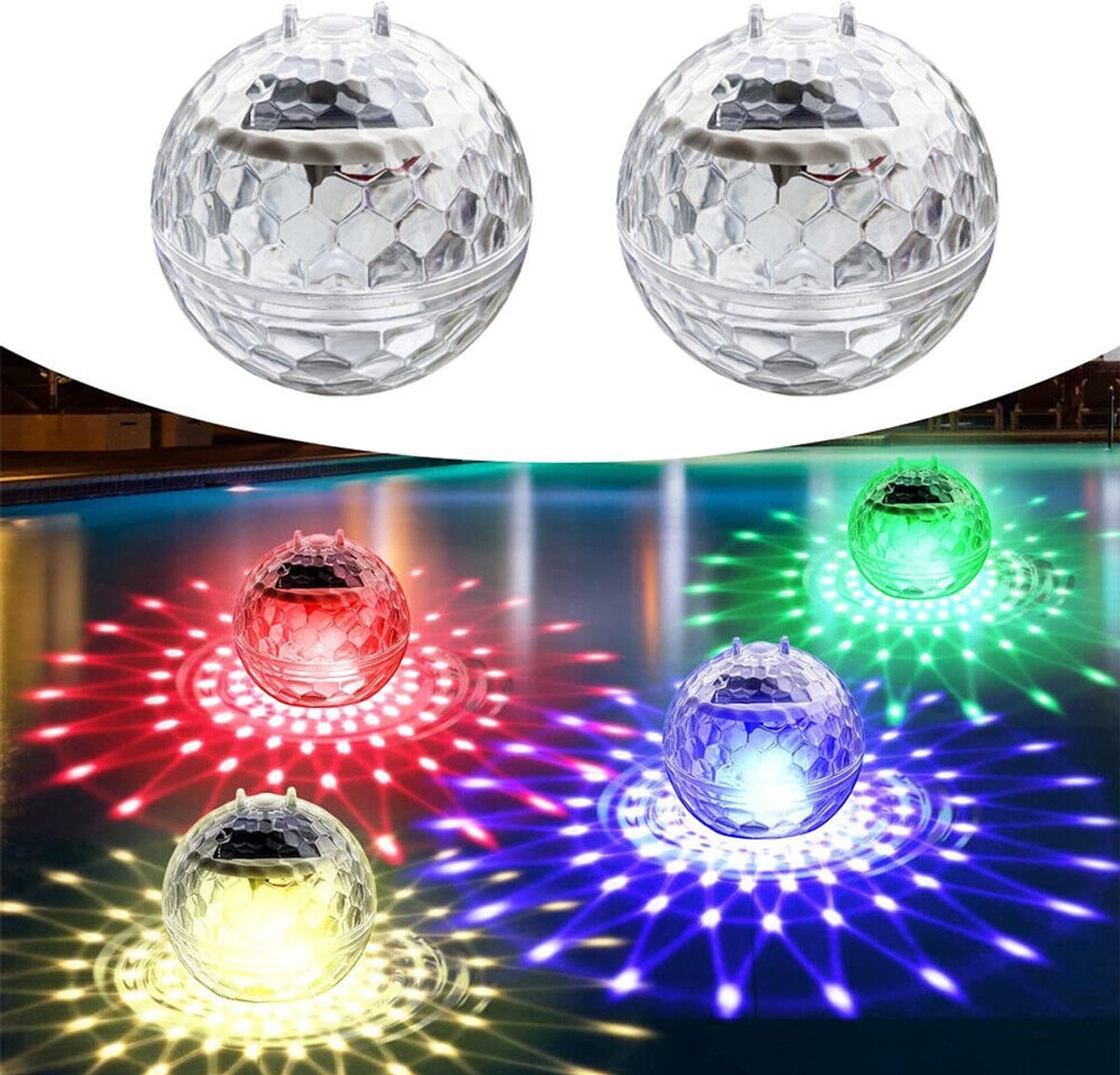 Drijvende RGB LED zwembadlamp op zonne-energie met kleurveranderend effect, wit en transparant