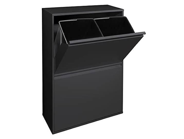ARREGUI Basic CR606-B Mülltrennsystem aus Stahl 4 Fächer Mülleimer für die Küche 4 Fach Abfalleimer 4x17L (68L) Herausnehmbare Inneneimer mit Griff Recycling Schrank Mülltrennung schwarz