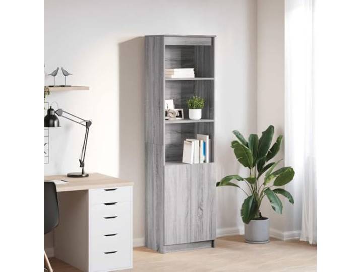Jkghdrt Highboard Grau Sonoma 50x35x180 cm Holzwerkstoff Stauraum Mit Wandhalterung sicherbar, Schrauben und Dübel nicht enthalten, vielseitig nutzbar in Wohnbereichen