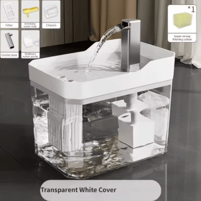 Inspire Curations CrystalFlow Transparent Cat Water Fountain With USB Filter Pump white usb