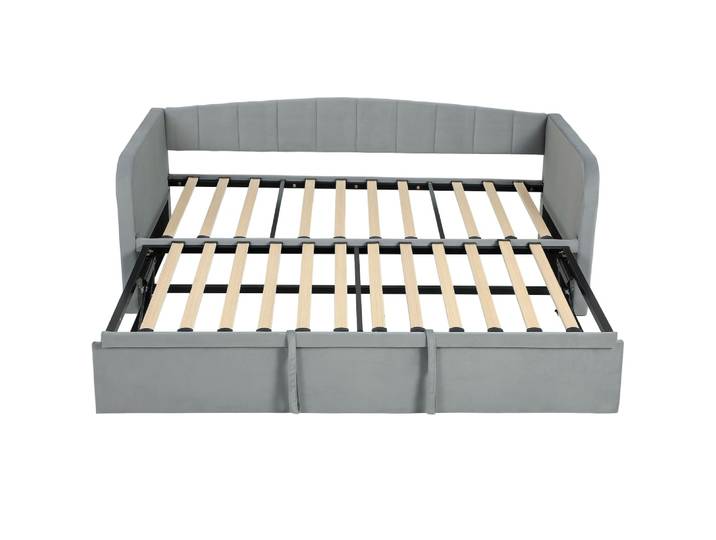 Lit gigogne 90/180x190 cm canapé-lit convertible 3 places velours gris