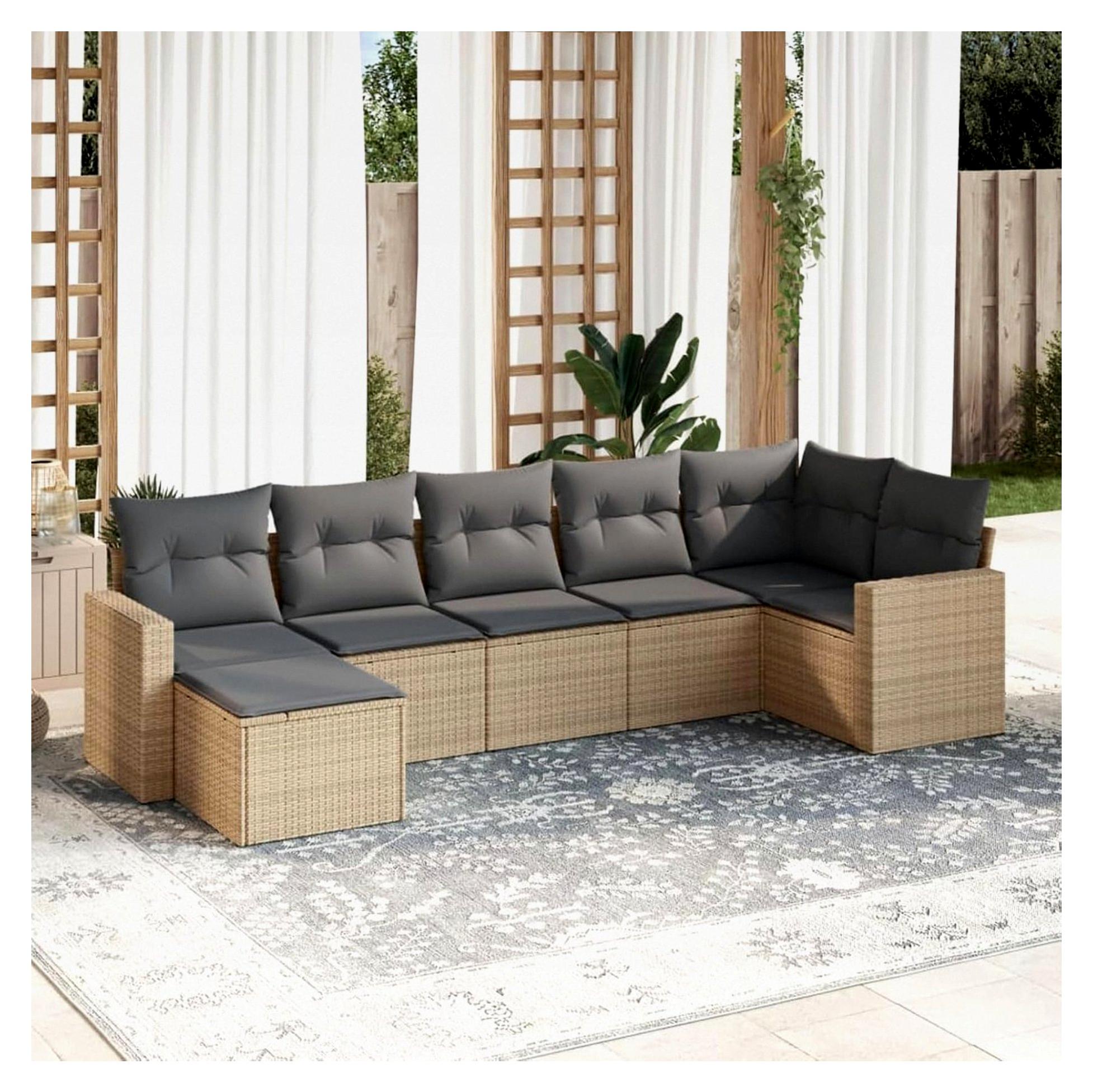 Garten-Sofagarnitur Beige PE-Rattan Ecksofa 62x62x69 cm für Terrasse und Innenhof