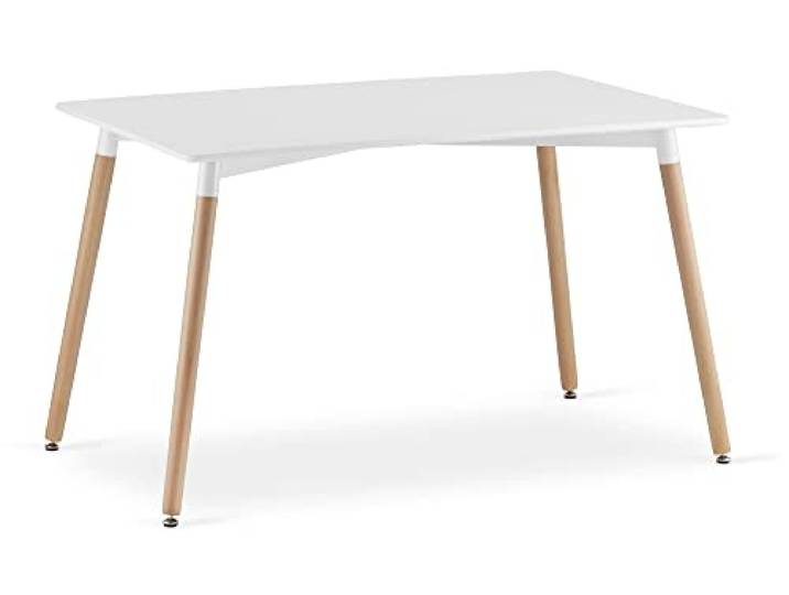 Home Collective Esstisch Tisch Küchentisch Esszimmertisch klein 120cm Länge + 80cm Breite Weiss mit Vollholzbeinen in Natur