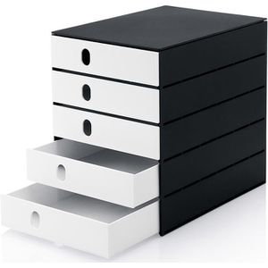 Styro Styro Schubladenbox 14-8000.92,  val Pro, A4, 5 Fächer, Kunststoff, geschlossen, weiß / schwarz