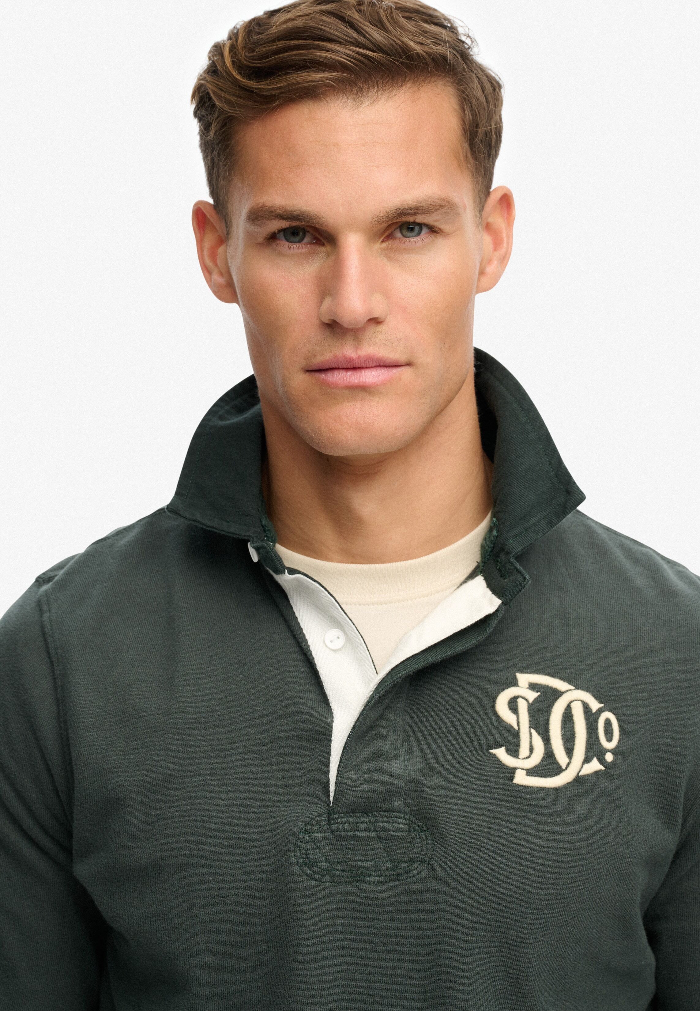 Langarmshirt SUPERDRY "VINTAGE ATHLETIC RUGBY", Herren, Gr. L, grün (eagle grün), Single Jersey, Obermaterial: 100% Baumwolle, bedruckt, relaxed fit normal, Rundhals, Shirts Langarmshirt, Baumwolle, relaxed fit eagle grün L