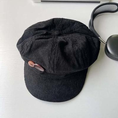 Vintage Corduroy Octagonal Artist Beret black