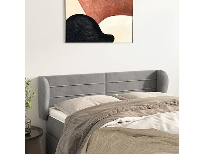 KTHLBRH Hellgraues Kopfteil aus weichem Samt mit stabilen Holzbeinen und verstellbarer Höhe für Doppelbetten, klassisches Design und bequeme Rückenunterstützung