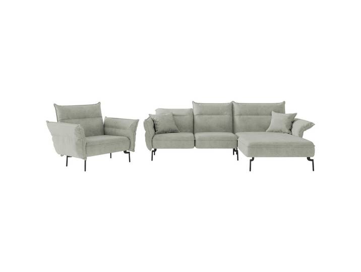 Livetastic Sitzgarnitur Jakarta, Hellgrau, Metall, Füllung: Daunen, Silikon, 265x185 cm, Made in EU, Rücken echt, Wohnzimmer, Sofas & Couches, Sitzgarnituren