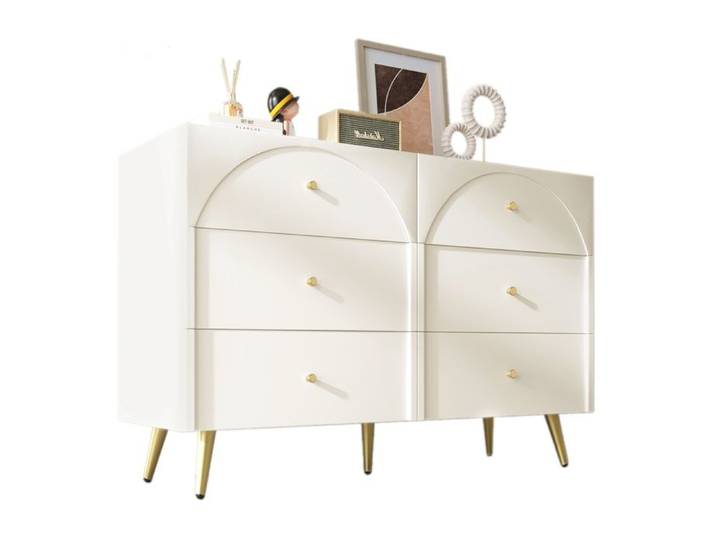 Commode Haute 6 Tiroirs Blanc Crème - Rangement Polyvalent pour Chambre et Toutes les Pièces