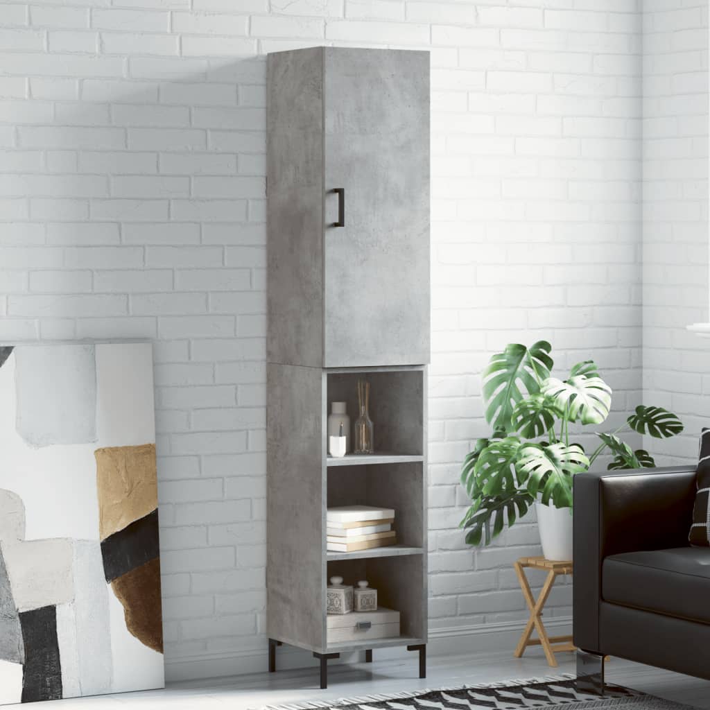 vidaXL Aparador de madera contrachapada gris hormigón 34,5x34x180 cm Gris