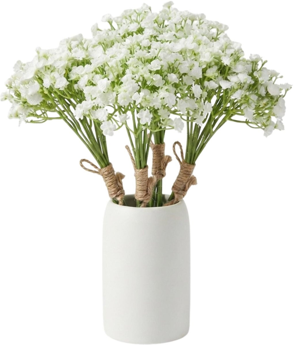 Bellatio Design Kunstbloemen boeket Gipskruid - 4x - Wit - Gypsophila - 33 cm