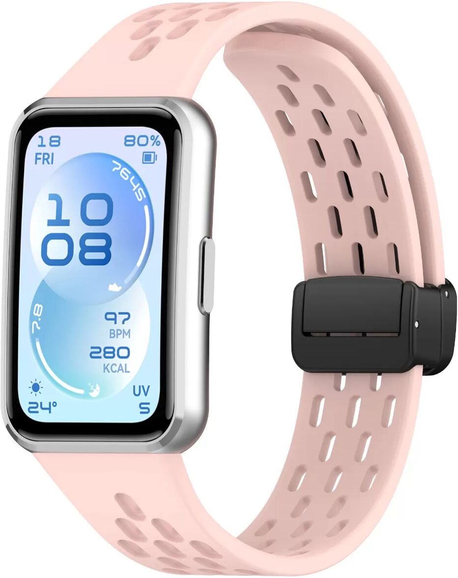 INF Perforiertes Silikonarmband mit Klappverschluss, kompatibel mit Huawei Band 11, Huawei Band 11 NFC, Huawei Band 11 Pro, Rosa