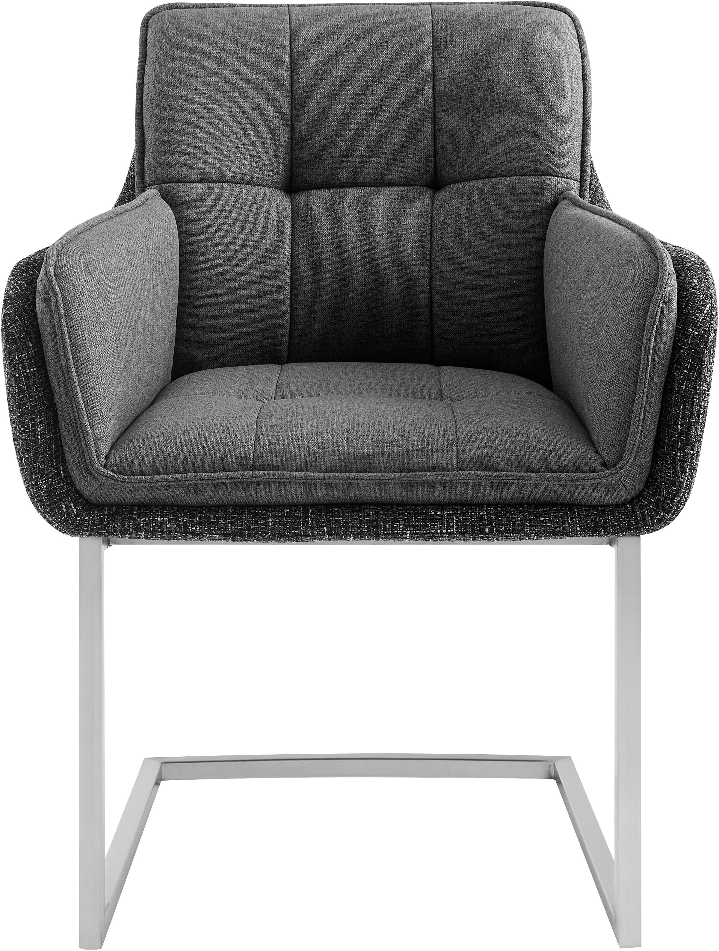 Esszimmerstuhl GOODPRODUCT "Durham", schwarz (anthrazit), B:65cm H:90cm T:64cm, Stühle, Esszimmerstuhl, Knopfsteppung und Kufengestell aus gebürstetem Metall, Sitzhöhe 50 cm anthrazit B/H/T: 65cm x 90cm x 64cm, Struktur (100% Polyester)