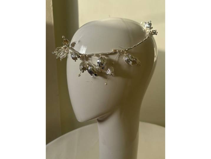 Coiffe de mariée en argent Lys de la Vallée, style Mori, originale, élégante, haut de gamme, pour photos de robe de mariée