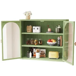 MODFU Wandvitrine Metall Glas Grün 60x70x23 cm mit zwei Glastüren und 3 Ebenen, geflochtene Optik, flexibel als Wand oder Standvitrine