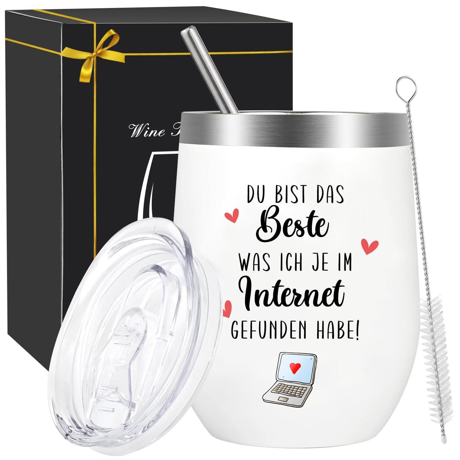 Dripio Thermobeker 350 ml met vriendschappelijke boodschap, roestvrij staal, inclusief deksel en rietje