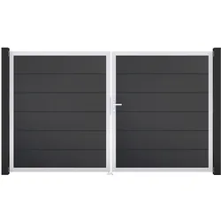 GroJa BasicLine Steckzaun Tor 2-flügelig 300x180 cm Alu-Rahmen EV1 Monument Oak DIN rechts