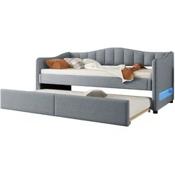 Merax Daybett, 90x200cm Tagesbett mit ausziehbarem Bett, Schlafsofa, Einzelbett(Ohne Matratze), Leinen, minimalistisches Styling, Grau
