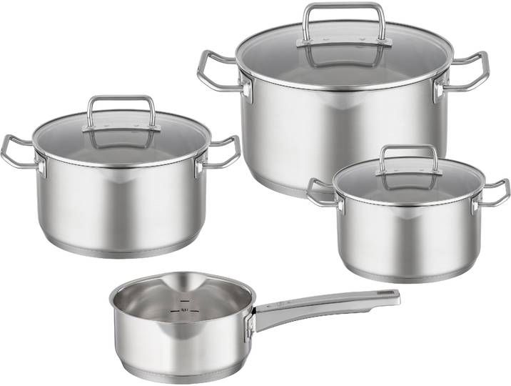 Topf-Set RÖSLE EXPERTISO , silber (silberfarben), Töpfe, Topf-Set, Innenskalierung und Schüttrand, spülmaschinen- und induktionsgeeignet