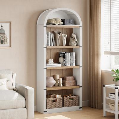 Garvee Bookcase 5 Shelf Arched Bookshelf, 72'' Tall Bookcase Farmhouse Display Storage Rack Wooden Bookshelves